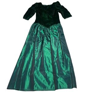 Vintage‎ Bonnell Dress Womens 6 Green Velvet Taffetta Emerald Cocktail 80s